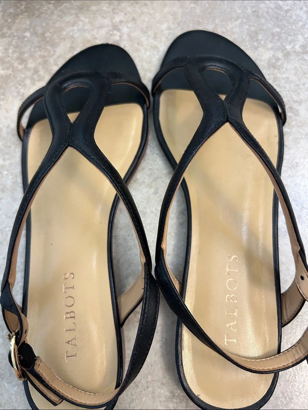 Talbots Black Leather key hole Sandals with Tan Insole